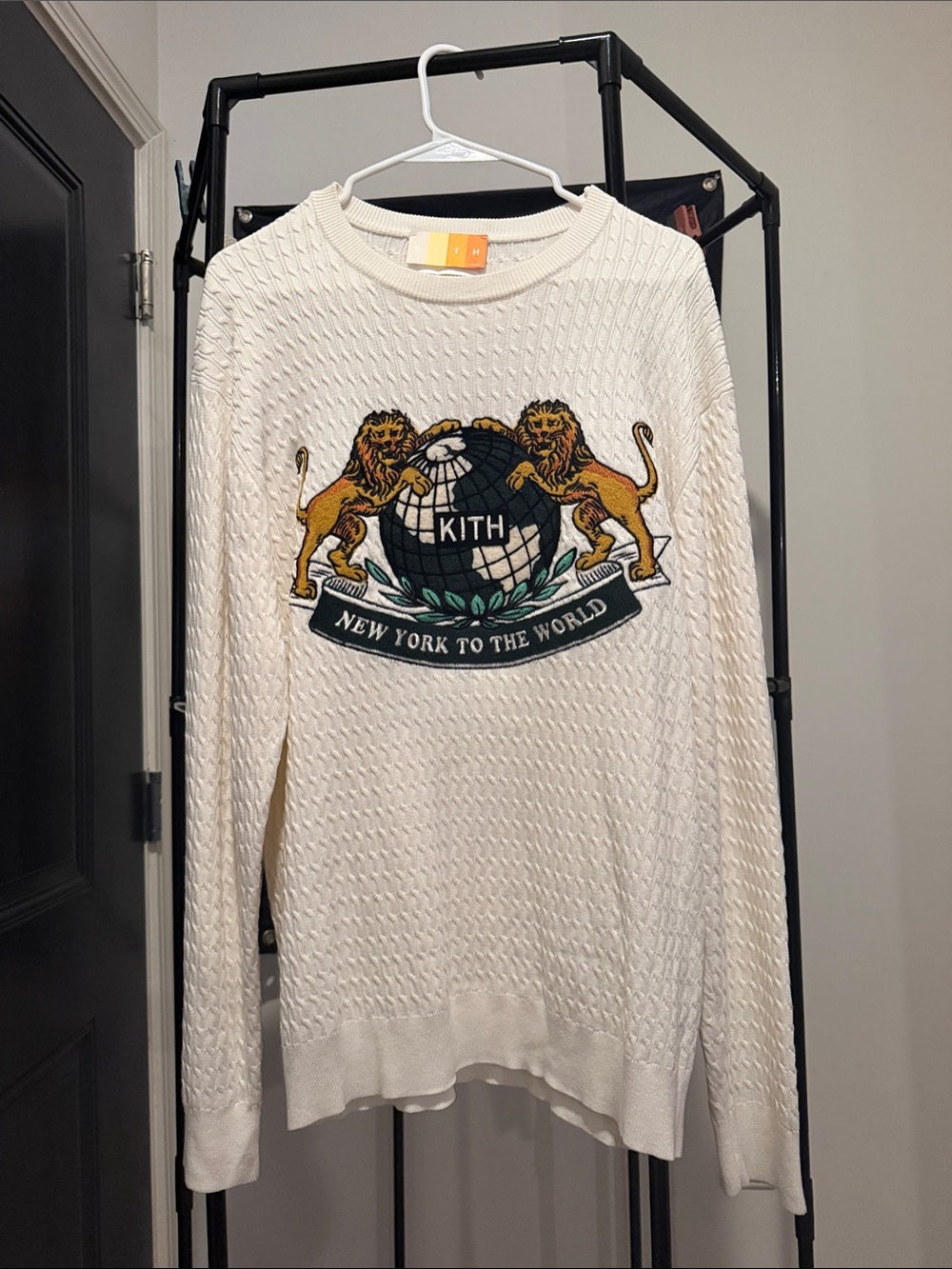 Kith Cream Cable Knit Crewneck with Embroidered Lion Crest